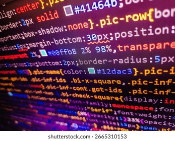 Data optimization. Software background. HTML5 in editor for website development. Mobile app developer. Computer script. Concept of security, programming and hacking, deep decryption and encryption