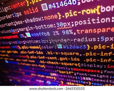 Data optimization. Software background. HTML5 in editor for website development. Mobile app developer. Computer script. Concept of security, programming and hacking, deep decryption and encryption