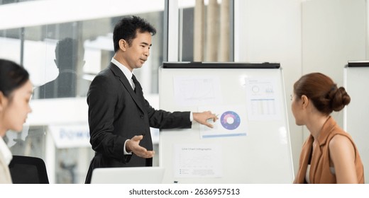 Data Presentation and Analysis. A professional presenting insights during a business meeting with colleagues. - Powered by Shutterstock - Get 15% off with code: PIKWIZARD15