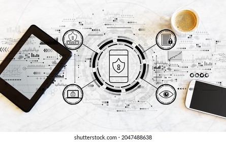 Data Privacy concept with a tablet computer and smart phone