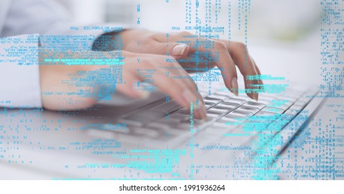 Data processing against mid section of person typing on keyboard. computer interface and technology concept - Powered by Shutterstock