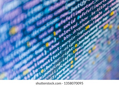 Data processing center. Blurred screen with selective focus. Abstract concept graphic technology element Computer interface. Business, coding and Abstract computer concept. Php coding Close-Up. 