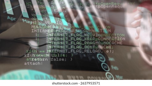 Data processing and statistical data processing over caucasian boy using computer at school. School and education technology concept