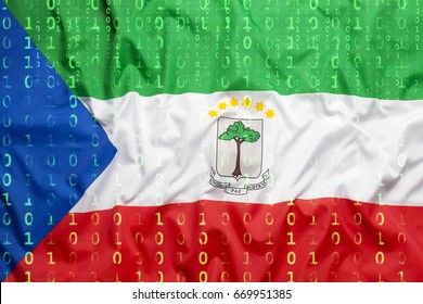 Data protection, binary code with Equatorial Guinea flag