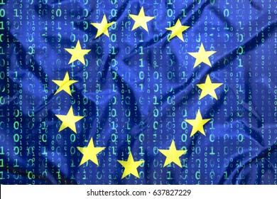 Datenschutz, binärer Code mit EU-Flagge