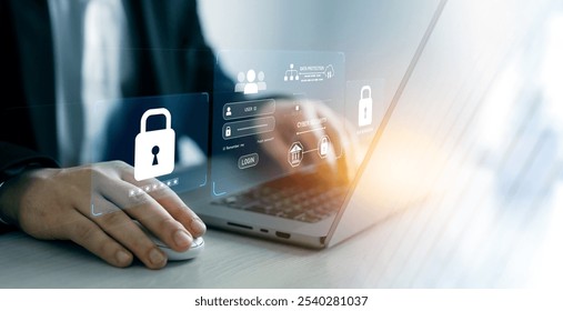 Data protection concept.	
Datum information privacy.Protecting herself from cyber attacks and personal data.Cyber security network.Cyber security protection concept.