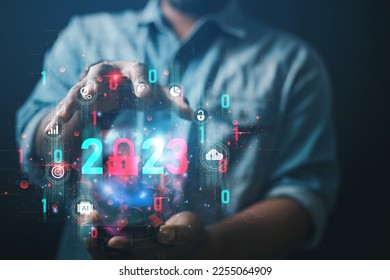 Data protection concept The future technological security crisis that uses AI to develop database systems in 2023.