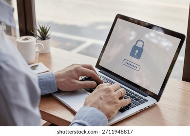 data protection concept, user typing password, internet security or cybersecurity
