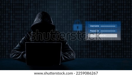 Data protection and cyber security concept. No face hacker with internet login screen. Security, phishing and hacking network account username and password.
