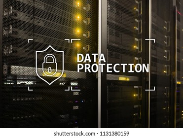 Data protection, Cyber security, information privacy. Internet and technology concept. Server room background.