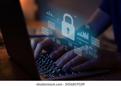 data protection and cybersecurity concept, internet network security online with padlock icon - Powered by Shutterstock