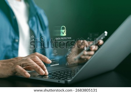 Data protection and cybersecurity. Digital lock with secure login and encryption online privacy and information safety. business, finance, and technology content.