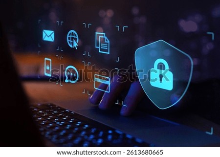 data protection and internet security concept, cybersecurity and network security online with padlock icon