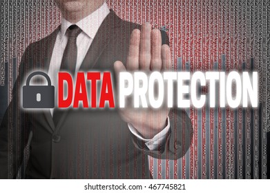 Data protection with matrix is shown by businessman.