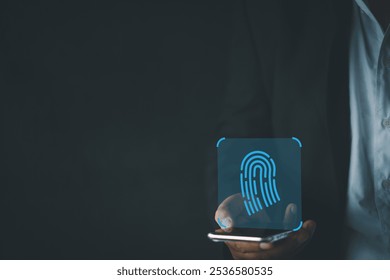 Data Protection,Secure Access,Identity Verification,Secure Mobile Access Concept.,Fingerprint Symbol on Smartphone Display.