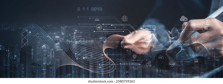 Data science with AI. Innovation technology, digital transformation concept. Deep learning of AI artificial intelligence, data engineering and global network. data processing, innovation technology 