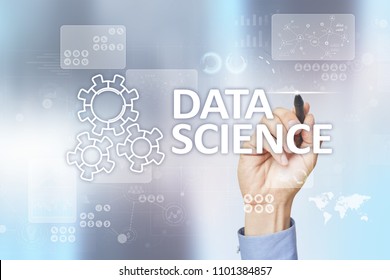 Data Science, analysis. Internet and technology concept concept, banner and infographic on virtual screen.