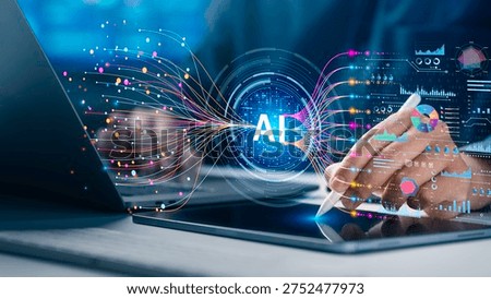 Data Science and Big Data Analytics concept. Analyst uses AI technology for Complex Data Analysis, Data mining, and Business analytics. machine learning automation, and AI analytics system.