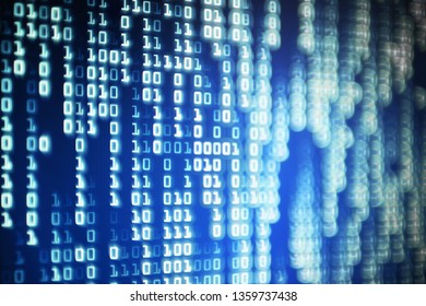 data science binary code. big data analysis. information flowing in matrix columns. one and zero code made of one and zero number text trailing with bokeh light. picture of computer monitor display.