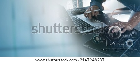 Data science, Business and Artificial Intelligence AI, Digital Technology concept. Businessman working with laptop computer and big data, global internet network, business analysis