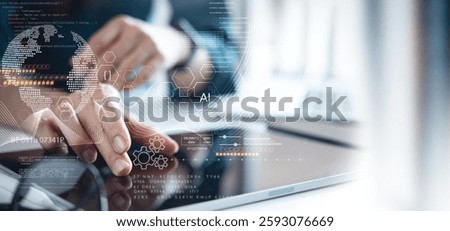 Data science, digital technology, AI, Business Intelligence, big data management and global internet network connection, Digital software technology and global business development