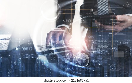 Data science, digital technology, internet global network, big data concept. Computer programmer working with virtual modern computer dashboard, future tech, global business, technology background. - Powered by Shutterstock