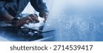 Data Science and engineering, digital technology, tech background. Software engineer working with database and big data analytics, blockchain with AI and data exchange, innovation technology