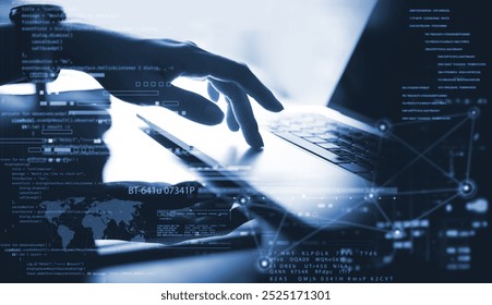 Data Science and engineering, digital technology. Software engineer working with database and big data analytics, cloud computing with AI and data exchange, software development technology