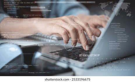 Data Science and engineering, digital technology. Software engineer working with database and big data analytics, cloud computing with AI and data exchange, software development technology