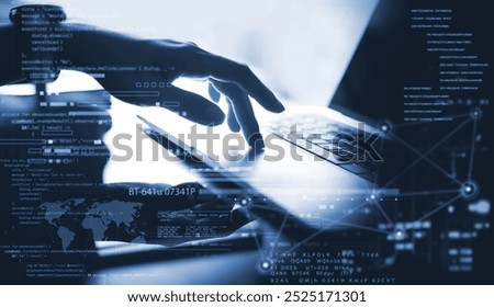 Data Science and engineering, digital technology. Software engineer working with database and big data analytics, cloud computing with AI and data exchange, software development technology