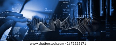 Data science and engineering, digital technology, futuristic tech background. Software engineer working with database and big data analytics, cloud computing with AI and data exchange