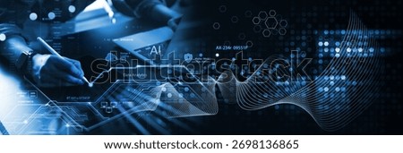 Data Science and engineering, digital technology, tech background. Software engineer working with database and big data analytics, cloud computing with AI and data exchange, innovation technology