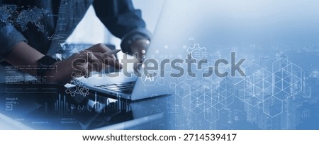 Data Science and engineering, digital technology, tech background. Software engineer working with database and big data analytics, blockchain with AI and data exchange, innovation technology