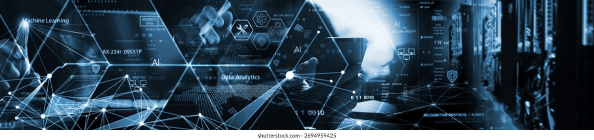 Data science. Innovation technology, digital software development concept. Algorithm and deep learning of AI artificial intelligence, data engineering and global network. data processing technology