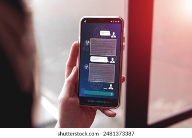 Data search, artificial intelligence chatbot, and data collection with global technology network. women chat with chatbots on smartphones to find business information. - Powered by Shutterstock - Get 15% off with code: PIKWIZARD15