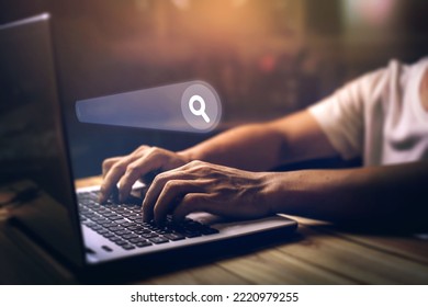 Data search engine optimization browser webpage technology internet networking business concept, Search browsing internet connecting worldwide. Man's hands are using computer to Search for information