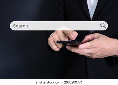 Data Search Technology Search Engine Optimization. man's hands are using a computer smartphone to Searching for information. Using Search Console with your website.