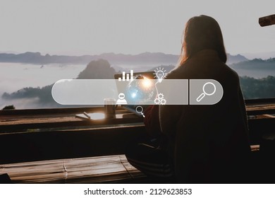 Data Search Technology Search Engine Optimization. man's hands are using a computer keyboard to Searching for information. Using Search Console with your website.