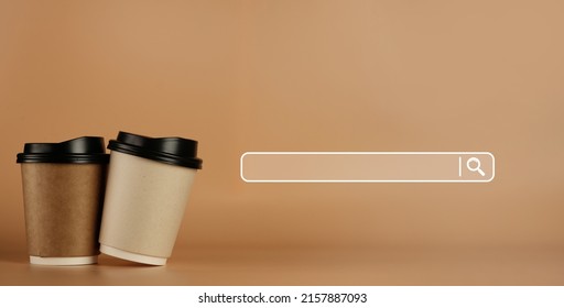 Data Search Technology Search Engine Optimization. To go Coffee cup is recycle paper mug with Searching for information. Using Search Console with your website
