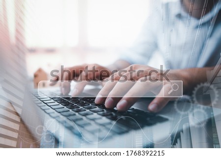 Data Search Technology Search Engine Optimization. man's hands are using a computer notebook to Searching for information.Using Search Console with your website.