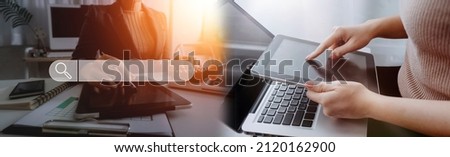 Data Search Technology Search Engine Optimization. man's hands are using a computer notebook to Searching for information. Using Search Console with your website.