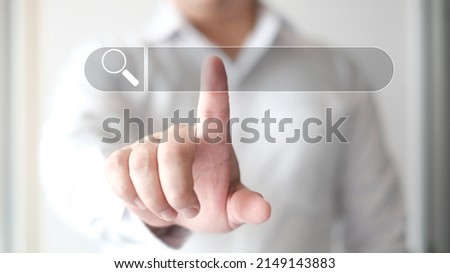 Data Search Technology Search Engine Optimization. man's hands are using a computer keyboard to Searching for information. Using Search Console with your website.