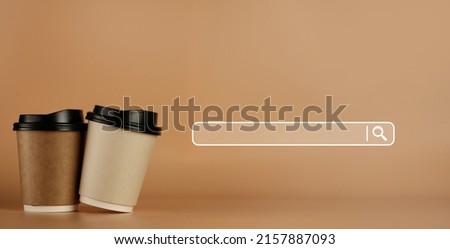 Data Search Technology Search Engine Optimization. To go Coffee cup is recycle paper mug with Searching for information. Using Search Console with your website