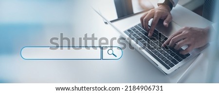 Data search technology, Search Engine Optimization, SEO concept. Woman using laptop computer to search the information, browsing the internet, web browser