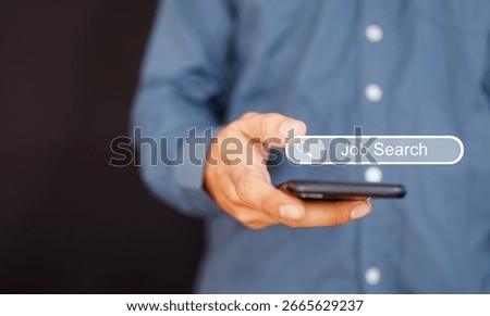 Data Search Technology, Search Engine Optimization. Man's hands are using a computer keyboard to searching for Job information. Using Search Console with your website. Job search, job interview