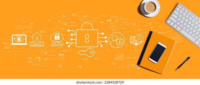 Data Security concept with a computer keyboard and office items