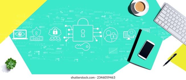 Data Security concept with a computer keyboard and office items