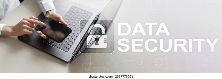 Data Security Concept for Digital Workflows on a Wide Banner.