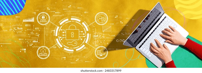 Data Security concept with person using a laptop computer