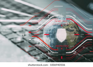 Data Security system Shield Protection Verification concept with computer halogram scanning on data of business and all technology